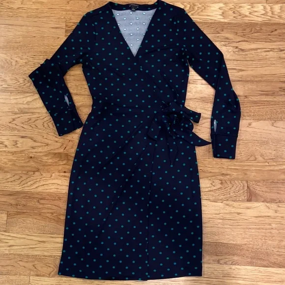 Ann Taylor Dark Blue Dress with Teal Dots - Picture 3 of 7